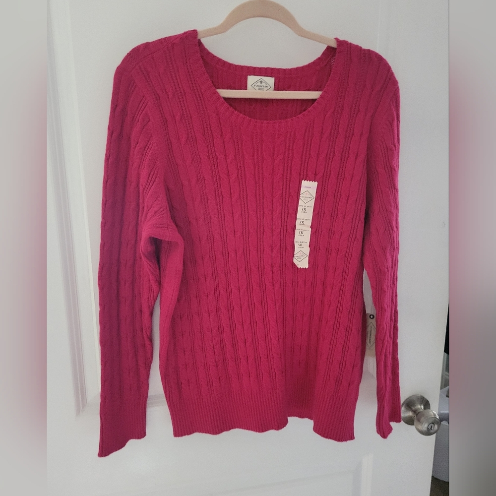 NWT ST JOHNS BAY FUCHSIA HOT PINK SWEATER PULL ON 1X